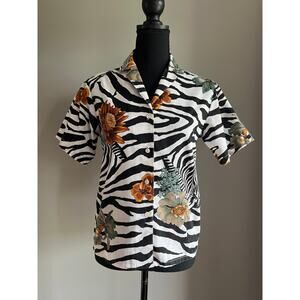Vintage 1980s Jungle Animal Print Button-Up Shirt  Avon Fashions Size Small 5/6